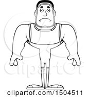 Clipart Of A Black And White Sad Buff African American Male Wrestler Royalty Free Vector Illustration