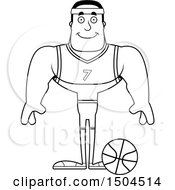 Clipart Of A Black And White Happy Buff African American Male Basketball Player Royalty Free Vector Illustration