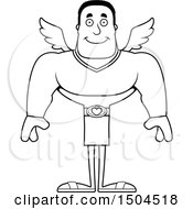 Clipart Of A Black And White Happy Buff African American Male Cupid Royalty Free Vector Illustration