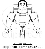 Clipart Of A Black And White Happy Buff African American Male Hiker Royalty Free Vector Illustration