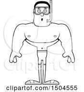 Clipart Of A Black And White Surprised Buff African American Male Snorkeler Royalty Free Vector Illustration