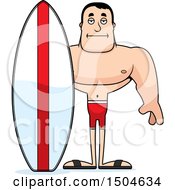 Clipart Of A Bored Buff Caucasian Male Surfer Royalty Free Vector Illustration