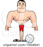 Clipart Of A Bored Buff Caucasian Male Beach Volleyball Player Royalty Free Vector Illustration