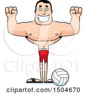 Poster, Art Print Of Cheering Buff Caucasian Male Beach Volleyball Player