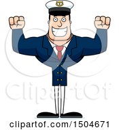 Clipart Of A Cheering Buff Caucasian Male Sea Captain Royalty Free Vector Illustration