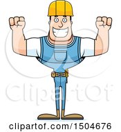 Poster, Art Print Of Cheering Buff Caucasian Male Construction Worker