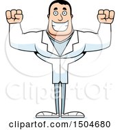 Clipart Of A Cheering Buff Caucasian Male Doctor Royalty Free Vector Illustration