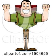 Clipart Of A Cheering Buff Caucasian Male Hiker Royalty Free Vector Illustration