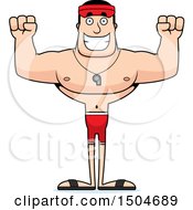 Clipart Of A Cheering Buff Caucasian Male Lifeguard Royalty Free Vector Illustration