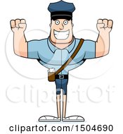 Clipart Of A Cheering Buff Caucasian Male Postal Worker Royalty Free Vector Illustration
