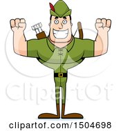 Clipart Of A Cheering Buff Caucasian Male Archer Or Robin Hood Royalty Free Vector Illustration