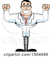 Clipart Of A Cheering Buff Caucasian Male Scientist Royalty Free Vector Illustration