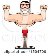 Poster, Art Print Of Cheering Buff Caucasian Male In Snorkel Gear