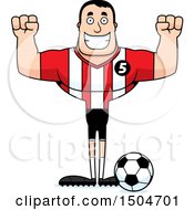 Clipart Of A Cheering Buff Caucasian Male Soccer Player Athlete Royalty Free Vector Illustration