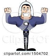 Clipart Of A Cheering Buff Caucasian Male Space Guy Royalty Free Vector Illustration