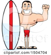 Clipart Of A Cheering Buff Caucasian Male Surfer Royalty Free Vector Illustration