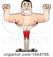 Clipart Of A Cheering Buff Caucasian Male Swimmer Royalty Free Vector Illustration