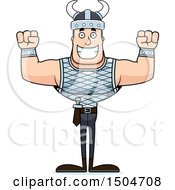 Clipart Of A Cheering Or Flexing Buff Caucasian Male Viking Royalty Free Vector Illustration