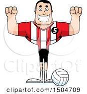 Clipart Of A Cheering Buff Caucasian Male Volleyball Player Royalty Free Vector Illustration