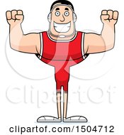 Clipart Of A Cheering Buff Caucasian Male Wrestler Royalty Free Vector Illustration