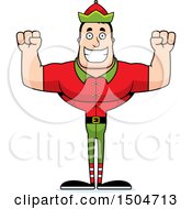 Clipart Of A Cheering Buff Caucasian Male Christmas Elf Royalty Free Vector Illustration