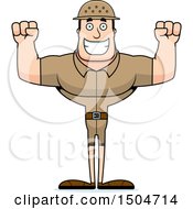 Clipart Of A Flexing Or Cheering Buff Caucasian Male Zookeeper Royalty Free Vector Illustration