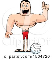 Clipart Of A Buff Caucasian Male Beach Volleyball Player With An Idea Royalty Free Vector Illustration