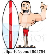 Clipart Of A Buff Caucasian Male Surfer With An Idea Royalty Free Vector Illustration