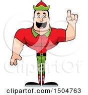 Clipart Of A Buff Caucasian Male Christmas Elf With An Idea Royalty Free Vector Illustration