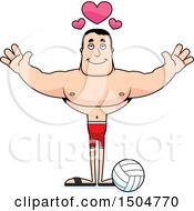 Clipart Of A Buff Caucasian Male Beach Volleyball Player With Open Arms Royalty Free Vector Illustration