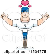 Clipart Of A Buff Caucasian Male Coach With Open Arms Royalty Free Vector Illustration