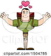 Poster, Art Print Of Buff Caucasian Male Hiker With Hearts And Open Arms