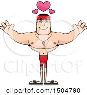 Clipart Of A Buff Caucasian Male Lifeguard With Open Arms And Hearts Royalty Free Vector Illustration