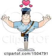 Poster, Art Print Of Buff Caucasian Male Postal Worker With Open Arms And Hearts