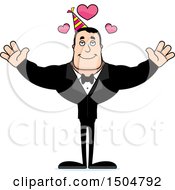 Poster, Art Print Of Buff Caucasian Party Man With Open Arms And Hearts