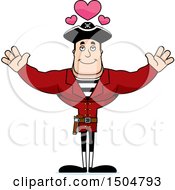 Clipart Of A Buff Caucasian Male Pirate Captain With Hearts And Open Arms Royalty Free Vector Illustration