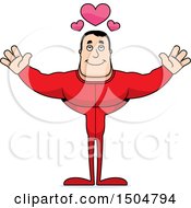 Clipart Of A Buff Caucasian Male In Pjs With Hearts And Open Arms Royalty Free Vector Illustration by Cory Thoman