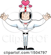 Clipart Of A Buff Caucasian Male Race Car Driver With Open Arms And Hearts Royalty Free Vector Illustration
