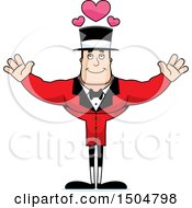 Clipart Of A Buff Caucasian Male Circus Ringmaster With Open Arms And Hearts Royalty Free Vector Illustration