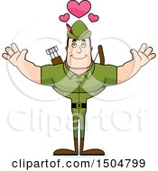 Clipart Of A Buff Caucasian Male Archer Or Robin Hood With Hearts And Open Arms Royalty Free Vector Illustration