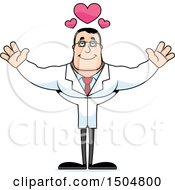 Clipart Of A Buff Caucasian Male Scientist With Open Arms And Hearts Royalty Free Vector Illustration