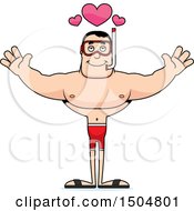 Clipart Of A Buff Caucasian Male In Snorkel Gear With Open Arms And Hearts Royalty Free Vector Illustration
