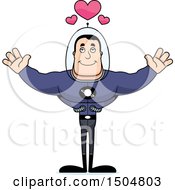 Poster, Art Print Of Buff Caucasian Male Space Guy With Hearts And Open Arms