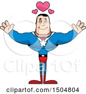 Poster, Art Print Of Buff Caucasian Male Super Hero With Hearts And Open Arms