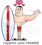 Clipart Of A Buff Caucasian Male Surfer With Open Arms And Hearts Royalty Free Vector Illustration