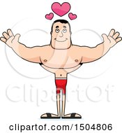 Clipart Of A Buff Caucasian Male Swimmer With Open Arms And Hearts Royalty Free Vector Illustration