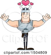 Clipart Of A Buff Caucasian Male Viking With Hearts And Open Arms Royalty Free Vector Illustration
