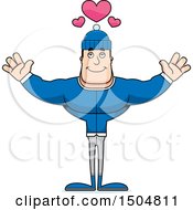 Buff Caucasian Man In Winter Apparel With Open Arms And Hearts
