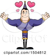 Clipart Of A Buff Caucasian Male Wizard With Open Arms And Hearts Royalty Free Vector Illustration