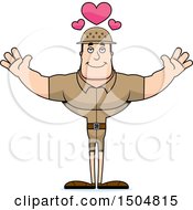 Clipart Of A Buff Caucasian Male Zookeeper With Hearts And Open Arms Royalty Free Vector Illustration
